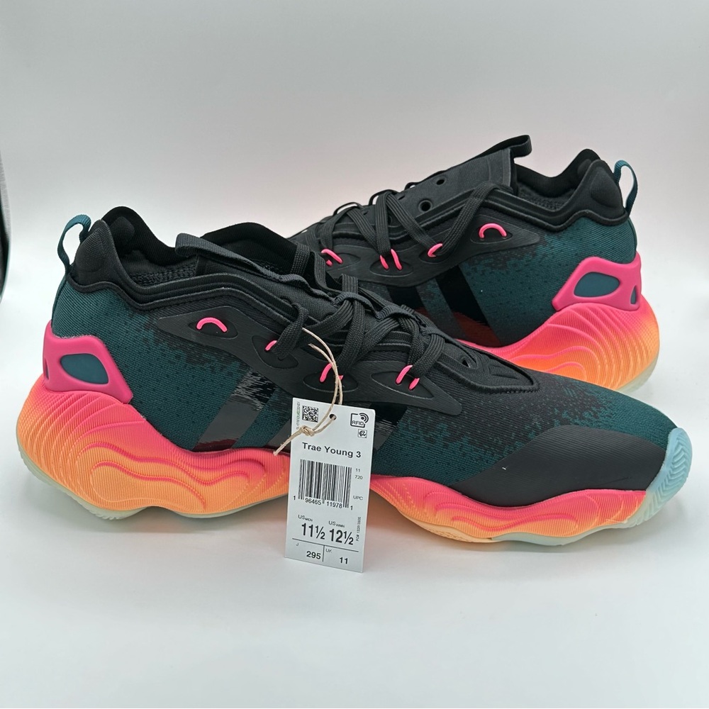 Men’s Adidas Trae Young 3 IE9303 Basketball Black Orange Lace-up Size 11.5 - Picture 9 of 10